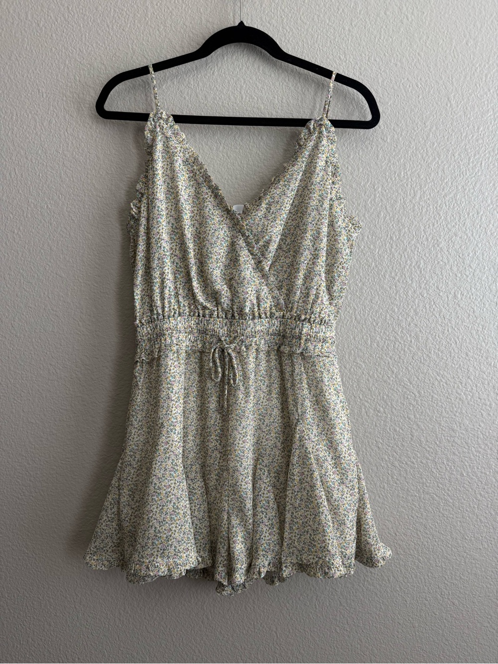 Altar'd State Cream Floral Sleeveless Romper with Drawstring Waist